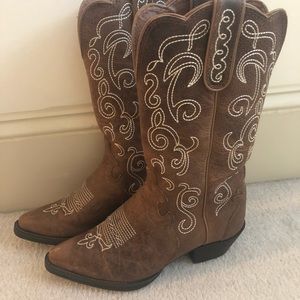 Brown and tan/ivory cowgirl boots